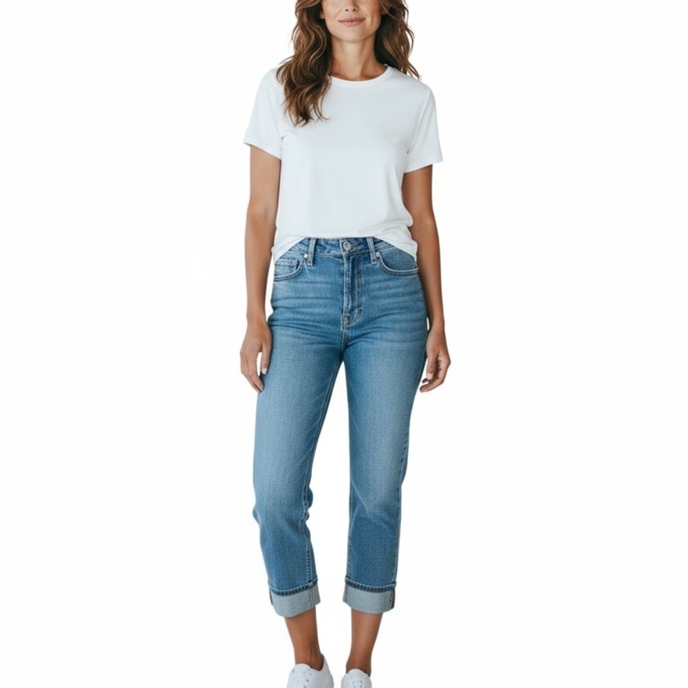 Cato Woman Rhinestone Rockabillies Cropped Rollup Blue Jeans 16W